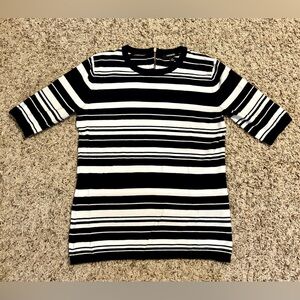 Premise Black & White Striped Rayon Top with Back Zip. Size XS
